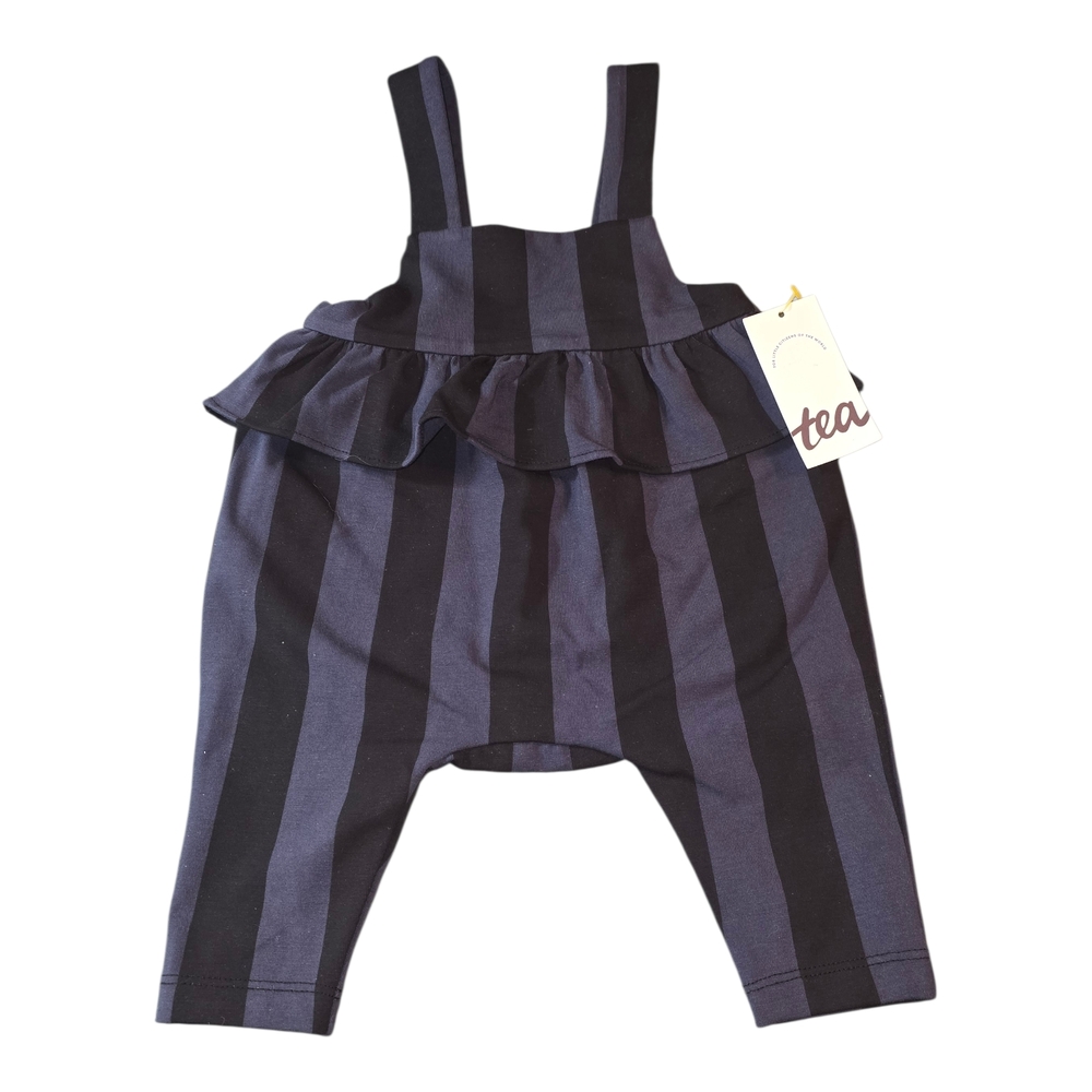 Tea Collection Baby Romper 0-3 Months Navy Black Stripe Ruffle NWT Wednesday